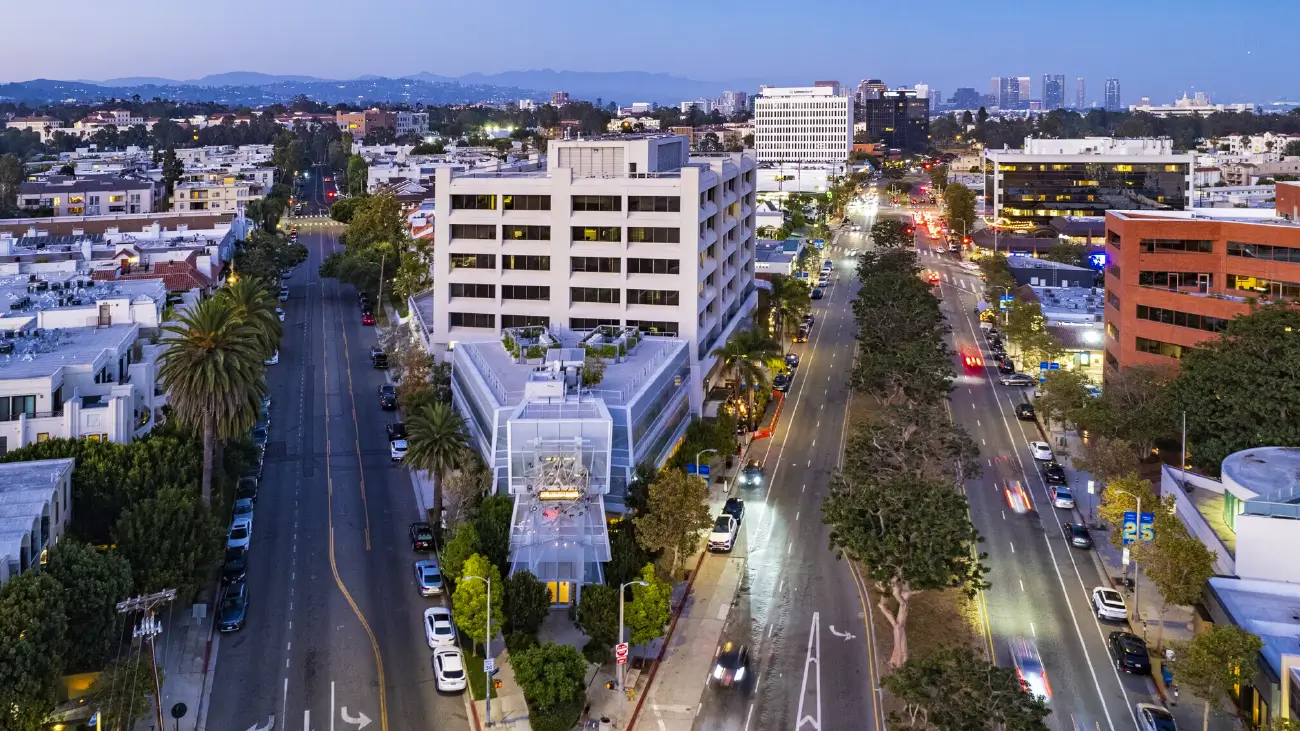 Aerial view of San Vicente Blvd. in Brentwood